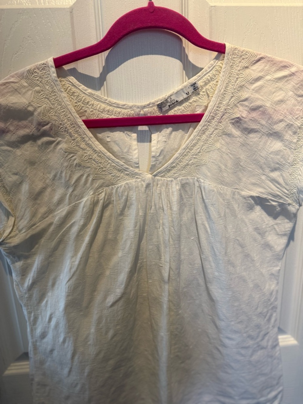 Prana Women's White Ivory Embroidered 100% Organic Cotton Blossom Blouse M - Picture 4 of 5